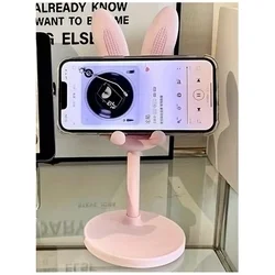 Univerzális asztali telefontartó állvány, nyuszi formás, pink-3