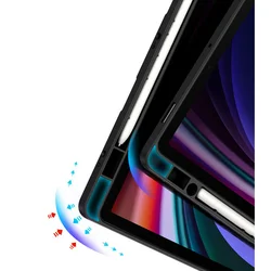 Tablettok Samsung Galaxy Tab S9 11 coll (SM-X710, SM-X716) - DUX DUCIS Magi fekete ütésálló tok, ceruzatartóval-8