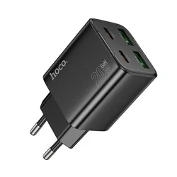Hoco N55 - 2XUSB / 2XType-C (USB-C) portos fekete hálózati gyors töltőfej, 20W-2