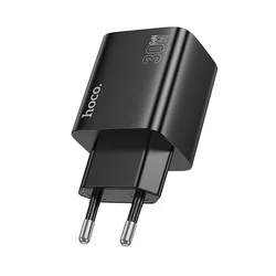 Hoco N56 - 2XUSB / 2XType-C (USB-C) portos fekete hálózati gyors töltőfej, 30W-1