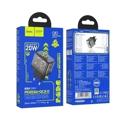 Hoco N34 - USB / Type-C (USB-C) portos átlátszó hálózati gyors töltőfej, 20W-6