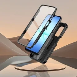 Telefontok Samsung Galaxy A17 4G / 5G - Tech- Protect Kevlar Pro- átlátszó előlap + plexi fekete hátlapi 360°-os tok , kitámasztható-2