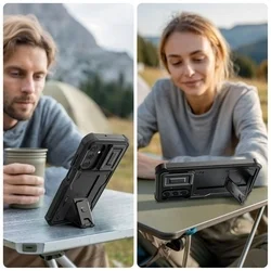 Telefontok Samsung Galaxy A17 4G / 5G - Tech- Protect Kevlar Pro- átlátszó előlap + plexi fekete hátlapi 360°-os tok , kitámasztható-3