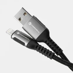 Forcell F-Energy C257 - Lightning / USB fekete szövetkábel, 2,4A / 12W-5