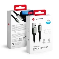 Forcell F-Energy C257 - Lightning / USB fekete szövetkábel, 2,4A / 12W-6
