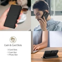 Telefontok Xiaomi Poco C85 - Tech- Protect Wallet - fekete bőr könyvtok, ráhajtófüllel ﻿-1