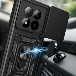 Telefontok Xiaomi Redmi Note 15 Pro+ Plus 5G - Camshield - fekete szilikon tok, kitámasztó ujjgyűrűvel, csúsztatható kameravédővel-3