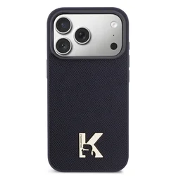 Telefontok iPhone 17 Pro - Karl Lagerfeld Saffiano Leather - Metal K & Karl Logo - MagSafe kompatibilis sötétkék hátlap tok-2