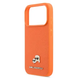 Telefontok iPhone 17 Pro Max - Karl Lagerfeld Saffiano Leather - K&C Head Logo - MagSafe kompatibilis narancs hátlap tok-4