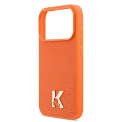 Telefontok iPhone 17 Pro - Karl Lagerfeld Saffiano Leather - Metal K & Karl Logo - MagSafe kompatibilis narancs hátlap tok-4