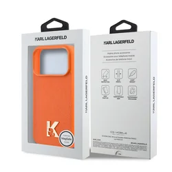 Telefontok iPhone 17 Pro - Karl Lagerfeld Saffiano Leather - Metal K & Karl Logo - MagSafe kompatibilis narancs hátlap tok-7