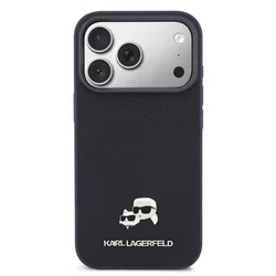 Telefontok iPhone 17 Pro Max - Karl Lagerfeld Saffiano Leather - K&C Head Logo - MagSafe kompatibilis kék hátlap tok-2