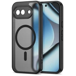 Telefontok Google Pixel 10a - Tech-Protect Magmat MagSafe kompatibilis áttetsző műanyag hátlap tok, fekete szilikon kerettel-1