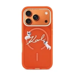 Telefontok iPhone 17 Pro Max - Karl Lagerfeld Choupette Scripted Log - MagSafe kompatibilis narancssárga hátlap tok-2