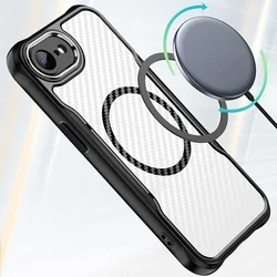 Telefontok iPhone 17e - Defender Carbon Mag - MagSafe kompatibilis, fekete/áttetsző ütésálló hátlap tok-1