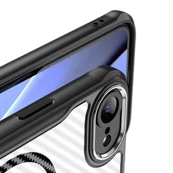 Telefontok iPhone 17e - Defender Carbon Mag - MagSafe kompatibilis, fekete/áttetsző ütésálló hátlap tok-2