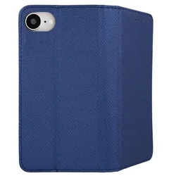 Telefontok iPhone 17e - sötétkék mágneses átlátszó szilikon keretes könyvtok-1