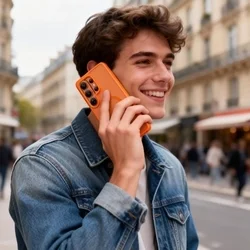 Telefontok Samsung Galaxy S26 Ultra - Tech-Protect Magmat - MagSafe kompatibilis áttetsző műanyag hátlap tok, narancssárga szilikon kerettel-7