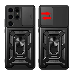 Telefontok Samsung Galaxy S26 Ultra - Camshield - fekete szilikon tok, kitámasztó ujjgyűrűvel, csúsztatható kameravédővel-2
