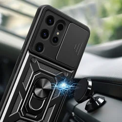 Telefontok Samsung Galaxy S26 Ultra - Camshield - fekete szilikon tok, kitámasztó ujjgyűrűvel, csúsztatható kameravédővel-4