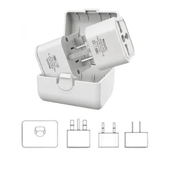 Telefon töltő: Yesido MC25 - US / EU / UK / AU átalakító hálózati töltőfej tárolódobozban, fehér-5