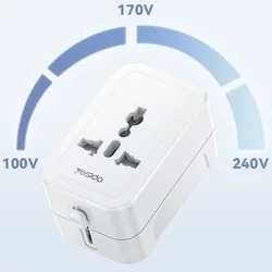 Telefon töltő: Yesido MC32 - US / EU / UK / AU átalakító hálózati töltőfej, fehér-2
