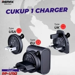 Telefon töltő: REMAX RP-U192 - US / EU / UK GaN átalakító hálózati gyors töltőfej, fekete-1