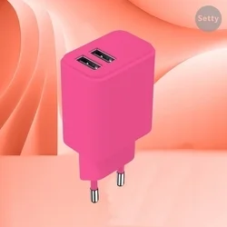 Setty LSIM-AA-126 - 2XUSB hotpink hálózati töltő fej, 2,4A-2