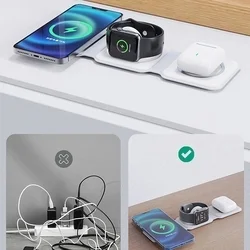 Dudao A11N - 3in1 fehér induktív töltőállomás + Type-C/Type-C kábel, 15W-1