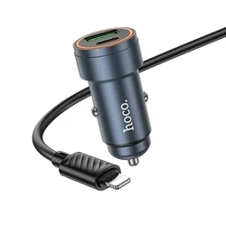 Autós töltő HOCO Z57A  - USB / Type-C szivartöltő fej 3A, fekete + Lightning / Type-C (USB-C) kábel, 1m-1