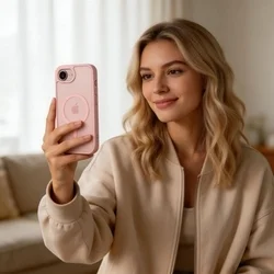 Telefontok iPhone 16e - Tech-Protect Basicmag - MagSafe kompatibilis áttetsző műanyag hátlap tok, pink szilikon kerettel-2