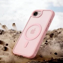 Telefontok iPhone 17e - Tech-Protect Basicmag - MagSafe kompatibilis áttetsző műanyag hátlap tok, pink szilikon kerettel-6