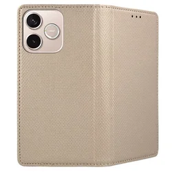 Telefontok Honor 600 Lite 5G - arany mágneses szilikon keretes könyvtok ﻿-2