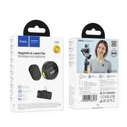 Hoco L21 - vezeték nélküli csíptethető / mágneses mikrofon + Lightning csatlakozós vevőegység, fekete ﻿-6