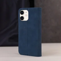Telefontok iPhone 11 - Suede - kék mágneses szilikon keretes könyvtok ﻿-4