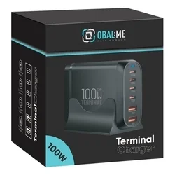 Hálózati töltő: OBAL:ME Terminal GaN - 4 Type-C (USB-C) / 2 USB porttal, hálózati töltő, fekete, 100W-5
