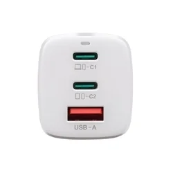 Telefon töltő: Tactical FlashBang GaN - 2x Type-C (USB-C) / USB portos, fehér hálózati töltőfej, 65W-2