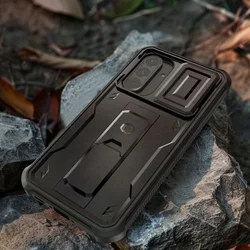 Telefontok Samsung Galaxy A37 5G - Tech- Protect Kevlar Pro- átlátszó előlap + plexi fekete hátlapi 360°-os tok , kitámasztható-3