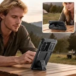 Telefontok Samsung Galaxy A37 5G - Tech-Protect Kevlar CAM+- átlátszó előlap + plexi fekete hátlapi 360°-os tok , kitámasztható-1