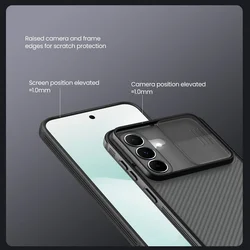 Telefontok Samsung Galaxy A37 5G - Nillkin csúsztatható kameravédős áttetsző / fekete hátlap tok-3