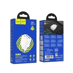 Hoco N56 - 2XUSB / 2XType-C (USB-C) portos fehér hálózati gyors töltőfej, 30W-2