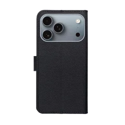 Telefontok iPhone 17 Pro Max - 4Card jelblokkolós (RFID) fekete, ráhajtófüles könyvtok-1