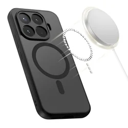 Telefontok Xiaomi 17T - Tech-Protect Magmat MagSafe kompatibilis áttetsző műanyag hátlap tok, fekete szilikon kerettel-2