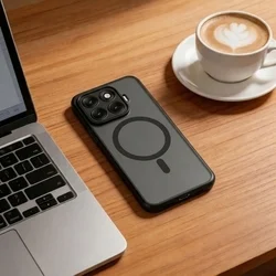 Telefontok Xiaomi 17T - Tech-Protect Magmat MagSafe kompatibilis áttetsző műanyag hátlap tok, fekete szilikon kerettel-6