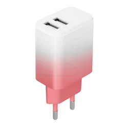 Setty LSIG-AA-20 - 2xUSB 18W fehér-pink hálózati töltő fej-1