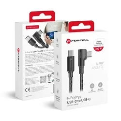 Forcell F-Energy - Type-C / Type-C (USB-C) szövet kábel (90 fokban elfordított csatlakozó véggel), 2m / 100W-4