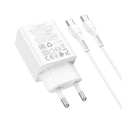 HOCO N71 - USB / Type-C (USB-C) portos fehér hálózati gyors töltőfej, 30W + Type-C / Type-C (USB-C) kábel, 1m-1