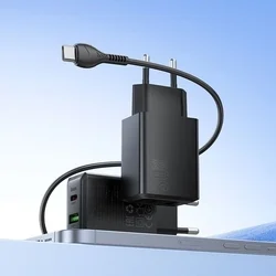 HOCO N71 - USB / Type-C (USB-C) portos fekete hálózati gyors töltőfej, 30W + Type-C / Type-C (USB-C) kábel, 1m-3