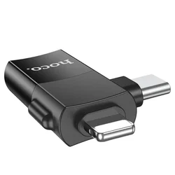 Hoco UA17 - Lightning / Type-C (USB-C) / USB - OTG adapter, fekete-1