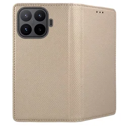 Telefontok Xiaomi 17T - arany mágneses szilikon keretes könyvtok-2